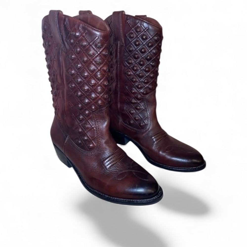 LUCKY BRAND ”Madonna” Western Boots Gen Leather Cowboy Boots Brown/Red Size 9M - Picture 2 of 9